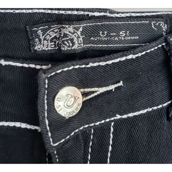 U-51 Juniors Low Rise Jeans 9/10 Black Chic Stretchy Thick Stitching Hip Hop - Picture 3 of 8